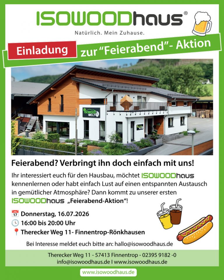„Feierabend“ bei ISOWOODhaus – wir laden euch herzlich ein!