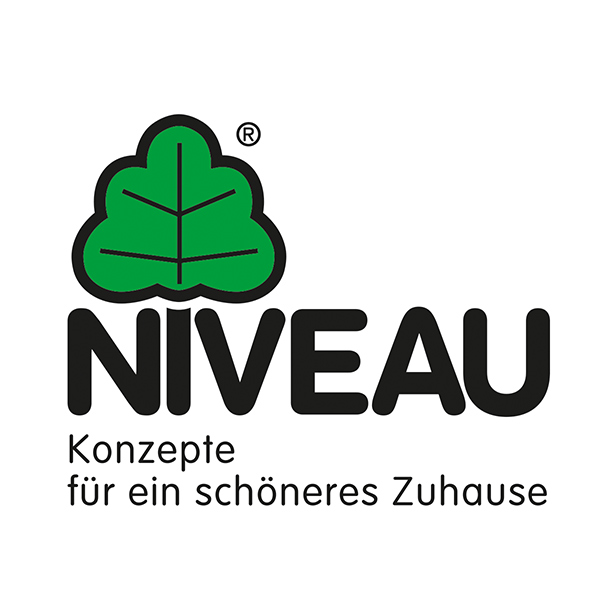 NIVEAU logo with a green stylized leaf above the bold word NIVEAU and the tagline 'Konzepte für ein schöneres Zuhause'.